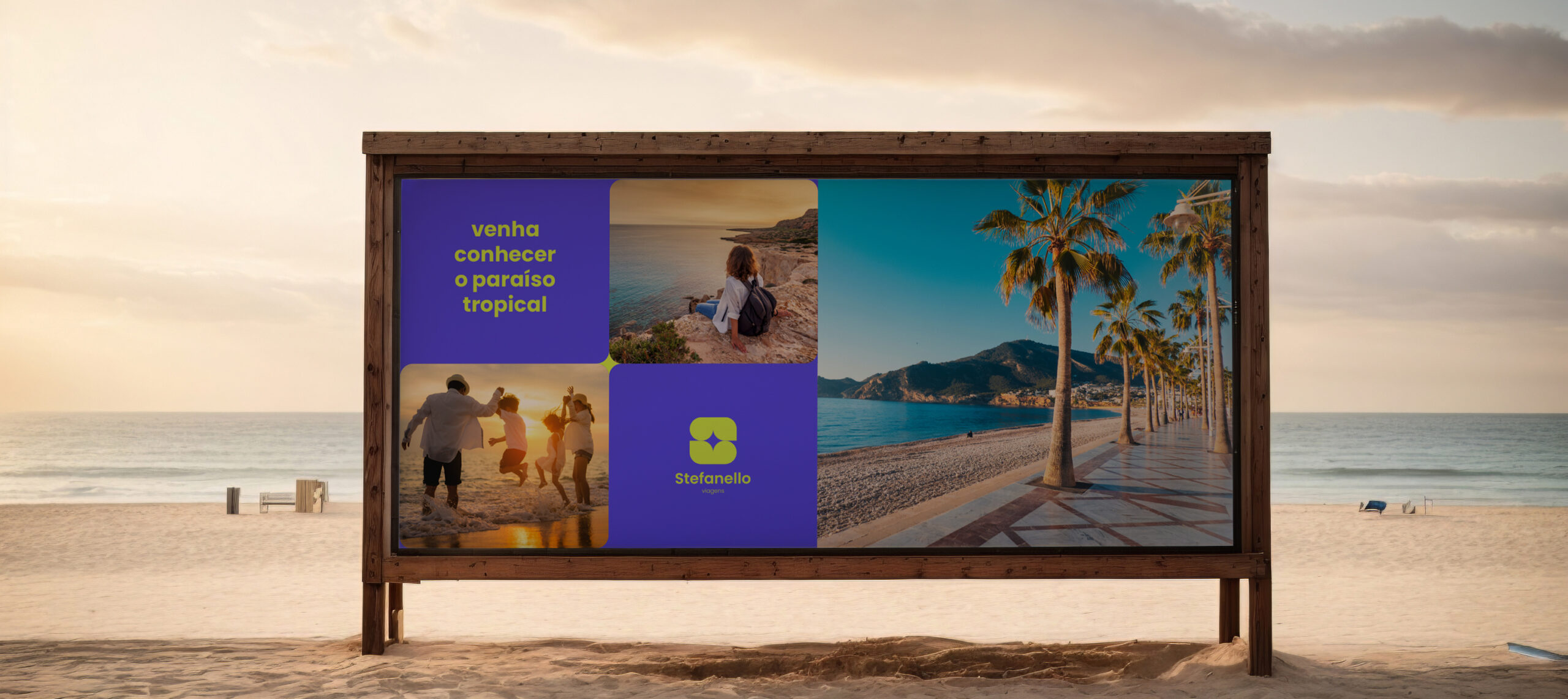 Premium PSD Billboard mock-up with beach view 2